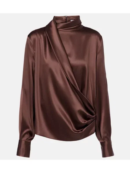 Bluză Brunello Cucinelli din satin drapată maro