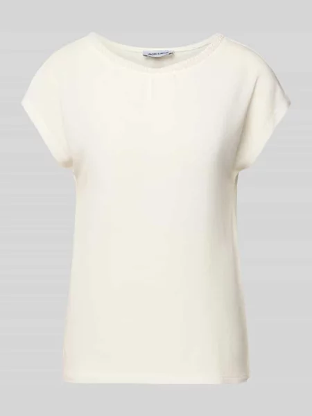 T-shirt z okrągłym dekoltem i ozdobnymi perełkami More & More biała