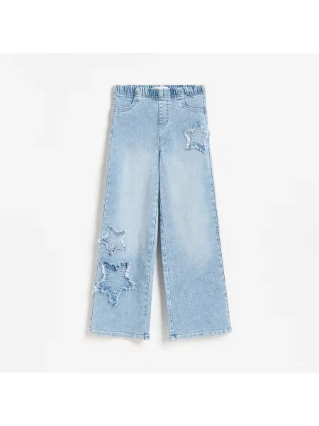 Reserved Wide leg jeggings s nášivkami modrá
