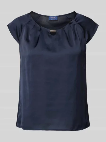 T-shirt z satyny z okrągłym dekoltem Vera Mont granatowa