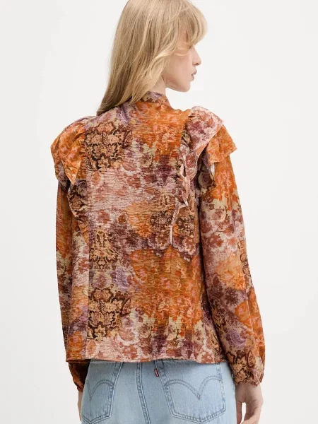 Desigual cămașă ROMANTICA cu un decolteu legat regular portocaliu