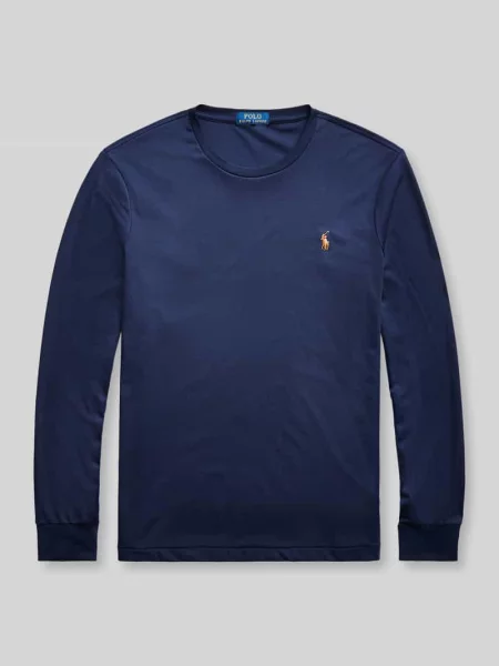 Bluzka z długim rękawem o kroju regular fit z czystej bawełny model PIMA' Polo Ralph Lauren granatowa