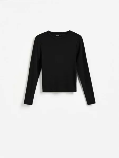 Reserved Tricou cu mânecă lungă cu conținut ridicat de modal negru