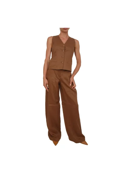 Lniana kamizelka Max Mara Studio brązowa