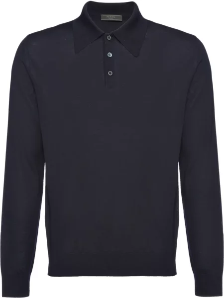 Tricou polo Prada de lână albastru