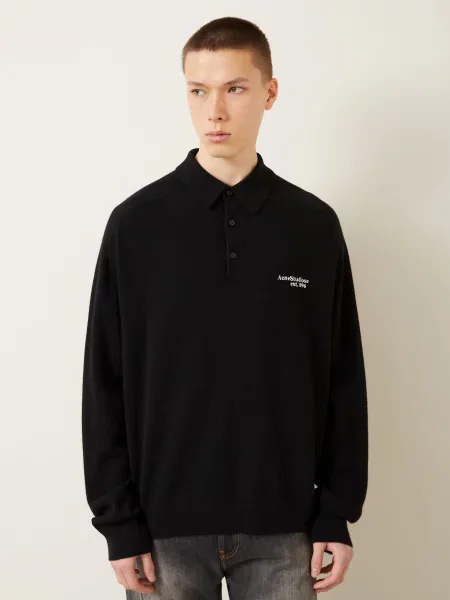 Acne Studios Pletené Polo Tričko černá