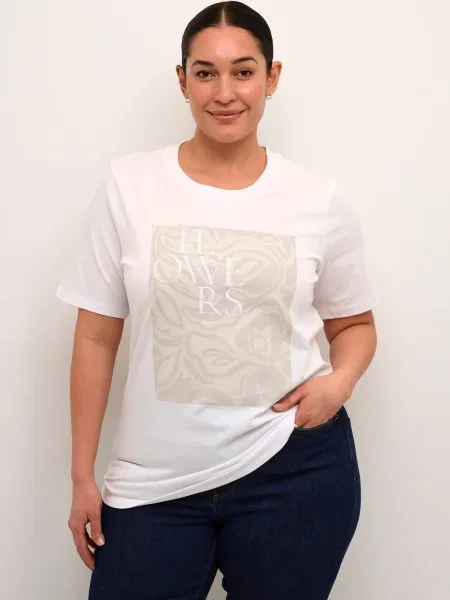 KAFFE CURVE Tricou Rie ecru alb
