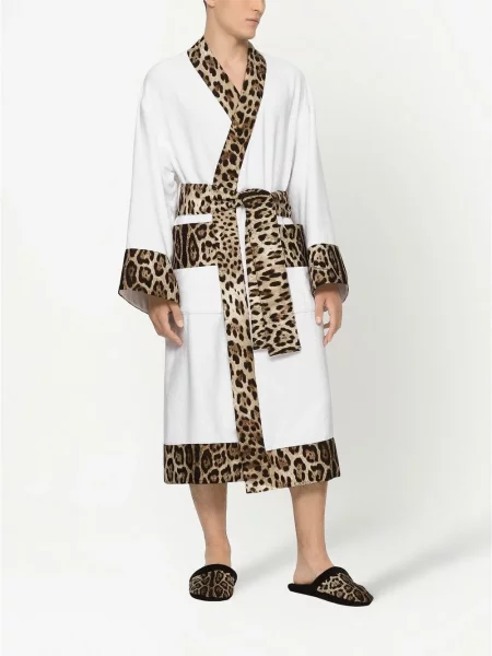 Raštuotas chalatas Dolce & Gabbana leopardinis balta