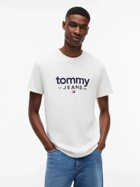 Tommy Jeans Majica temno modra / bela bež