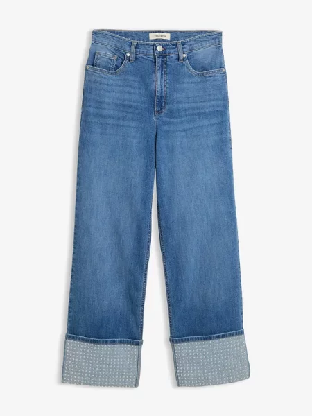 Dżinsy straight high waist z podwiniętymi nogawkami niebieskie