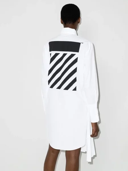 Asymetrické plisované oblekové košilové šaty Off-white bílé