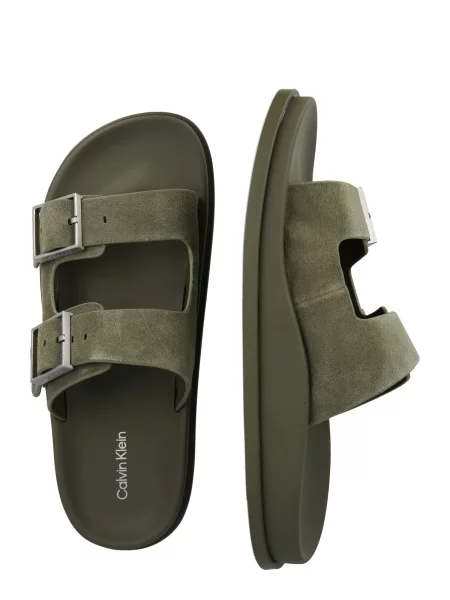 Šľapky Calvin Klein City Sandal Buckle Suede zelená