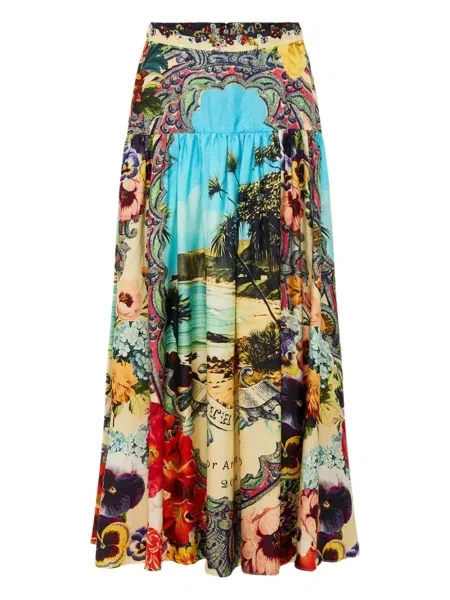 Fustă midi Camilla cu model floral cu imagine până la genunchi albastru