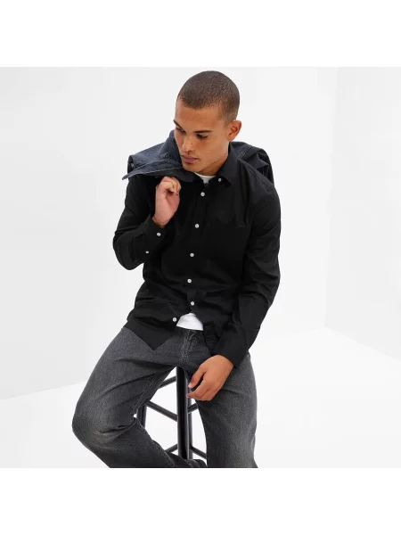Košile GAP Longsleeve Slim-Fit Stretch Poplin Shirt Black 4 M černá