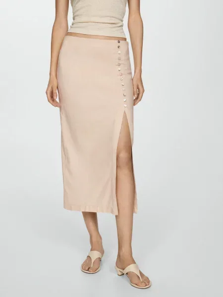 MANGO Юбка макси Льон бежевий