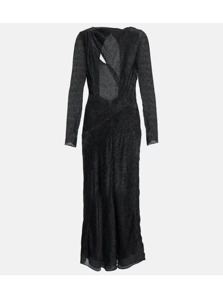 Rochie midi Isabel Marant de mătase până la genunchi de costum negru