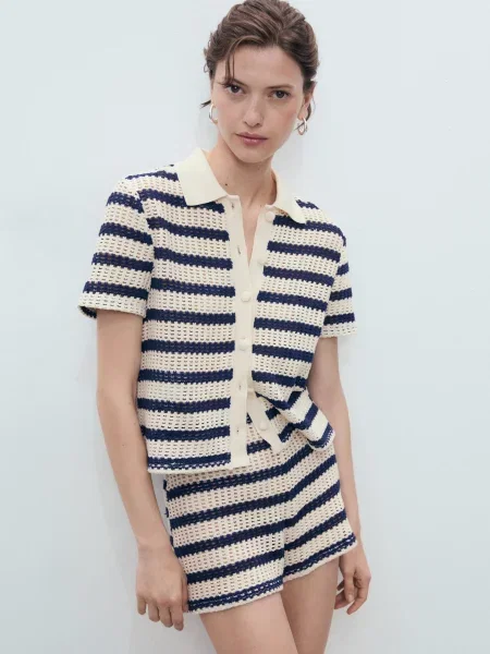 Шорти MANGO білий/синій бавовна/поліестер білі