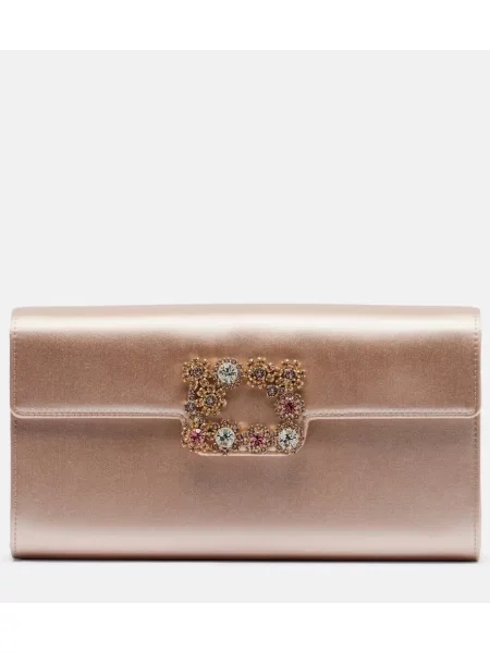 Geantă plic Roger Vivier din satin roz