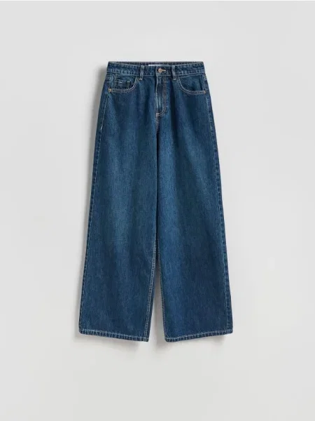Reserved Jeansy wide leg z wysokim stanem granatowy