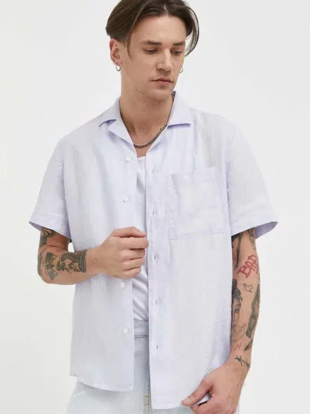 Lanena srajca HUGO vijolična