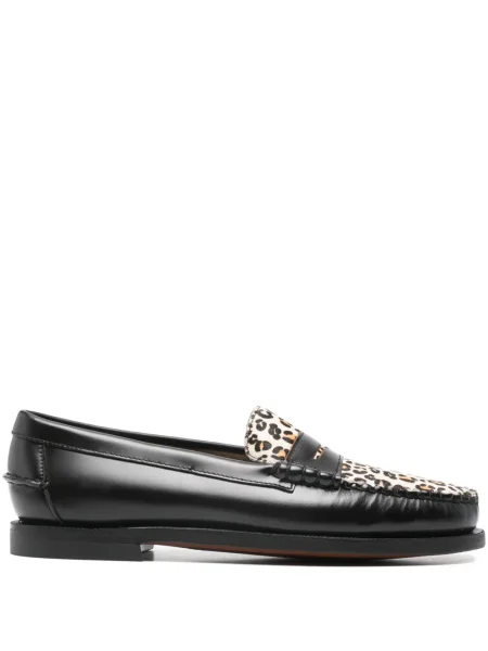 Pantofi loafer Sebago cu model leopard negru