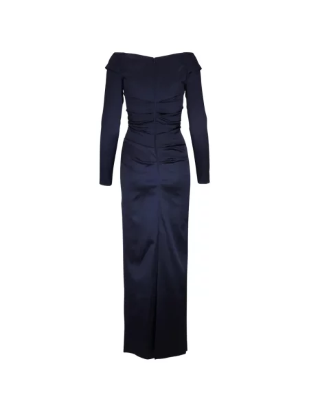 Rochie maxi Talbot Runhof cu decolteu în V drapată albastru