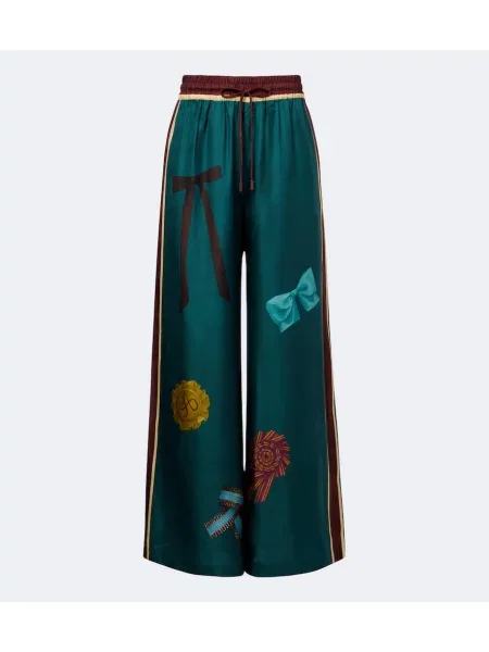 Pantaloni palazzo Alemais de mătase cu imagine