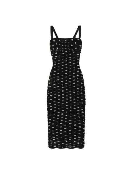 Sukienka midi Dolce And Gabbana w grochy z siateczką do kolan czarna
