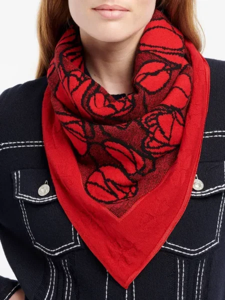 Fular Barrie cu model floral roșu