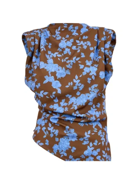 Top Clea cu model floral cu imagine asimetric maro