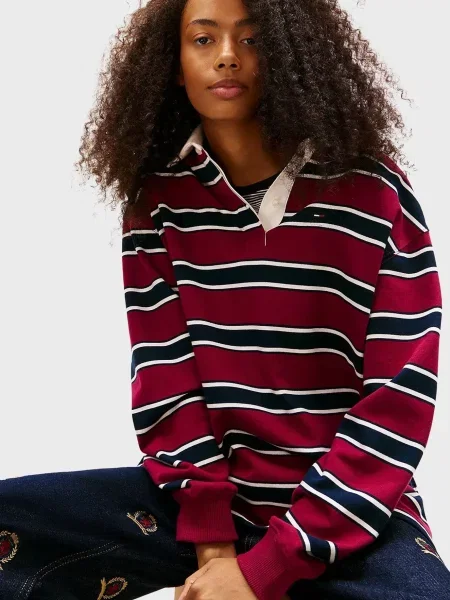 Лонгслив Tommy Jeans в полоску бордовый