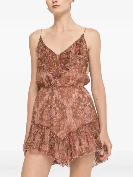 Rochie mini Nissa de mătase cu model floral cu imagine maro