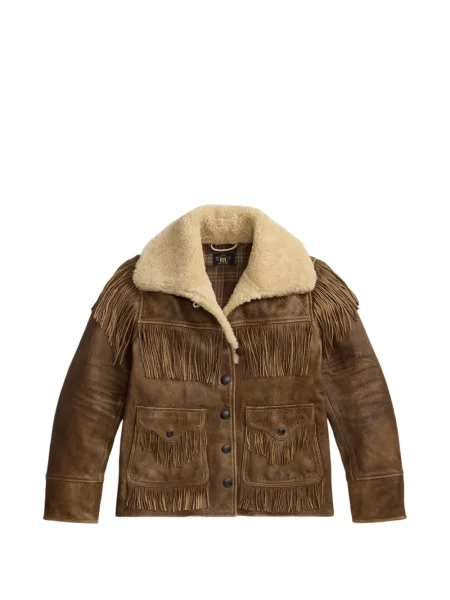 Palton de blană Ralph Lauren Rrl cu franjuri cu blană maro