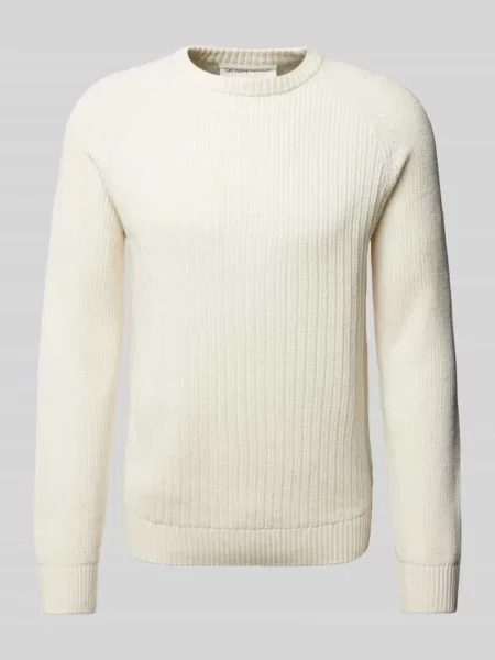 Sweter z dzianiny o kroju regular fit z mieszanki bawełny z fakturowanym wzorem Tom Tailor Denim biały