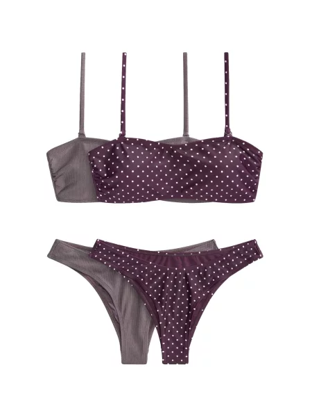 The Set Costum de baie două piese gri / mov mură alb