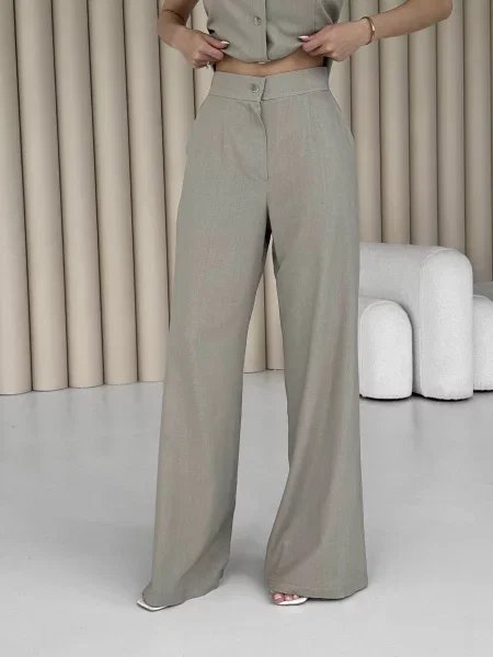 Льняные брюки палаццо Jadone Fashion бежевые