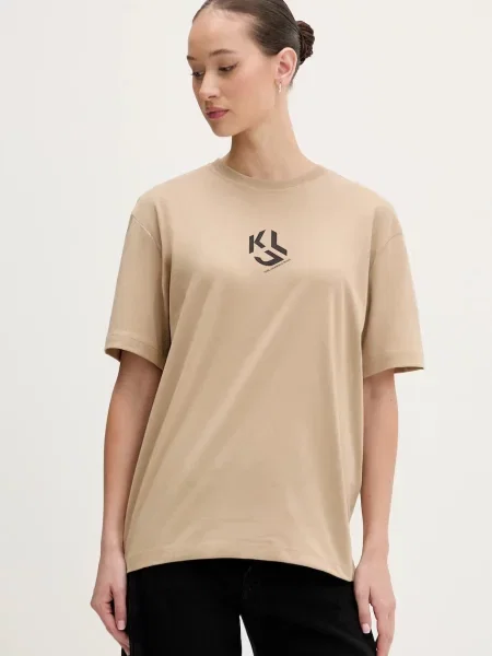 Тениска Karl Lagerfeld Jeans бежово