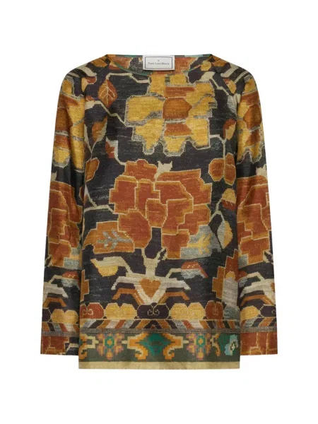 Bluză Pierre-louis Mascia de mătase cu model floral cu imagine negru