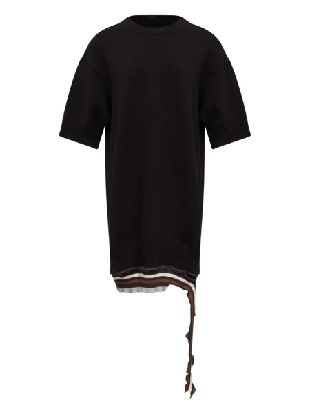 Dzianinowa sukienka mini Mm6 Maison Margiela z przetarciami garniturowa czarna