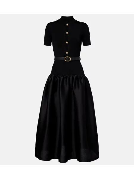 Tafta sukienka midi Self-portrait do kolan garniturowa czarna