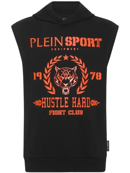 Hanorac cu glugă Plein Sport fără mâneci cu imagine cu dungi de tigru negru