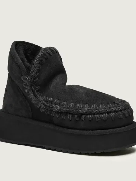 MOU Bocanci Mini Eskimo Platform | lână | piele întoarsă negru