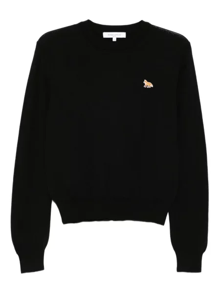Pulover Maison Kitsune cu broderie negru
