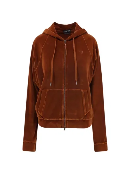Hanorac cu glugă Tom Ford cu broderie din velur maro