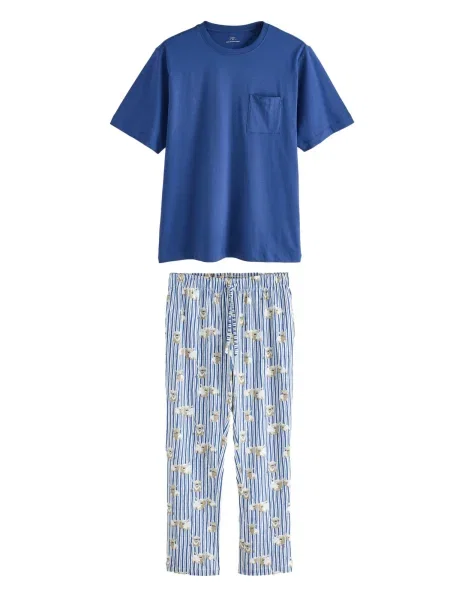 Next Pijama lungă albastru / gri alb