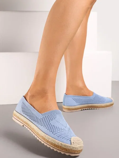Espadrile Bleumarin din Dantelă pe Talpă Împletită cu Vârf Decorativ Uraian albastru