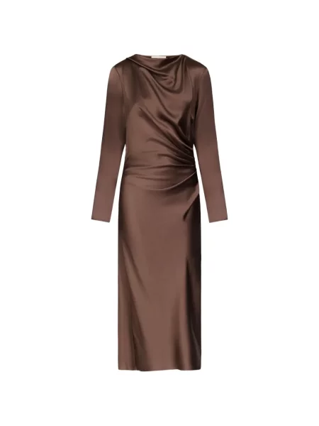 Rochie midi Loulou De Saison din satin drapată maro