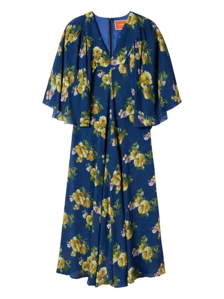 Rochie maxi La Doublej cu model floral cu imagine de costum albastru