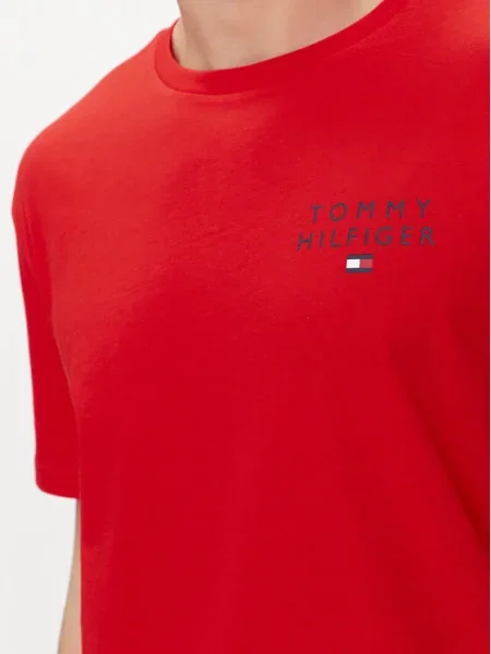 Домашна тениска Tommy Hilfiger зелено с меланжов десен червено