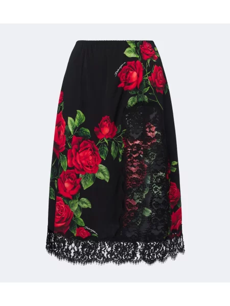 Fustă midi Dolce&gabbana de mătase cu model floral negru